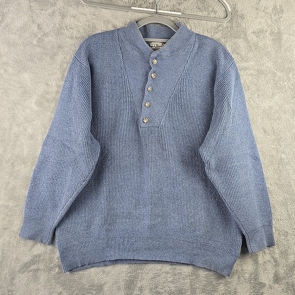 L.L. Bean Other - Vtg LL Bean Henley Sweater Mens M Blue Heavyweight Fisherman Cotton Knit